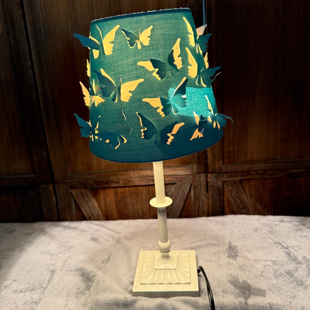 Arcadia Butterfly Table Lamp Aqua Shade 3D Butterflies Cottage Decor 19" - Picture 2 of 6